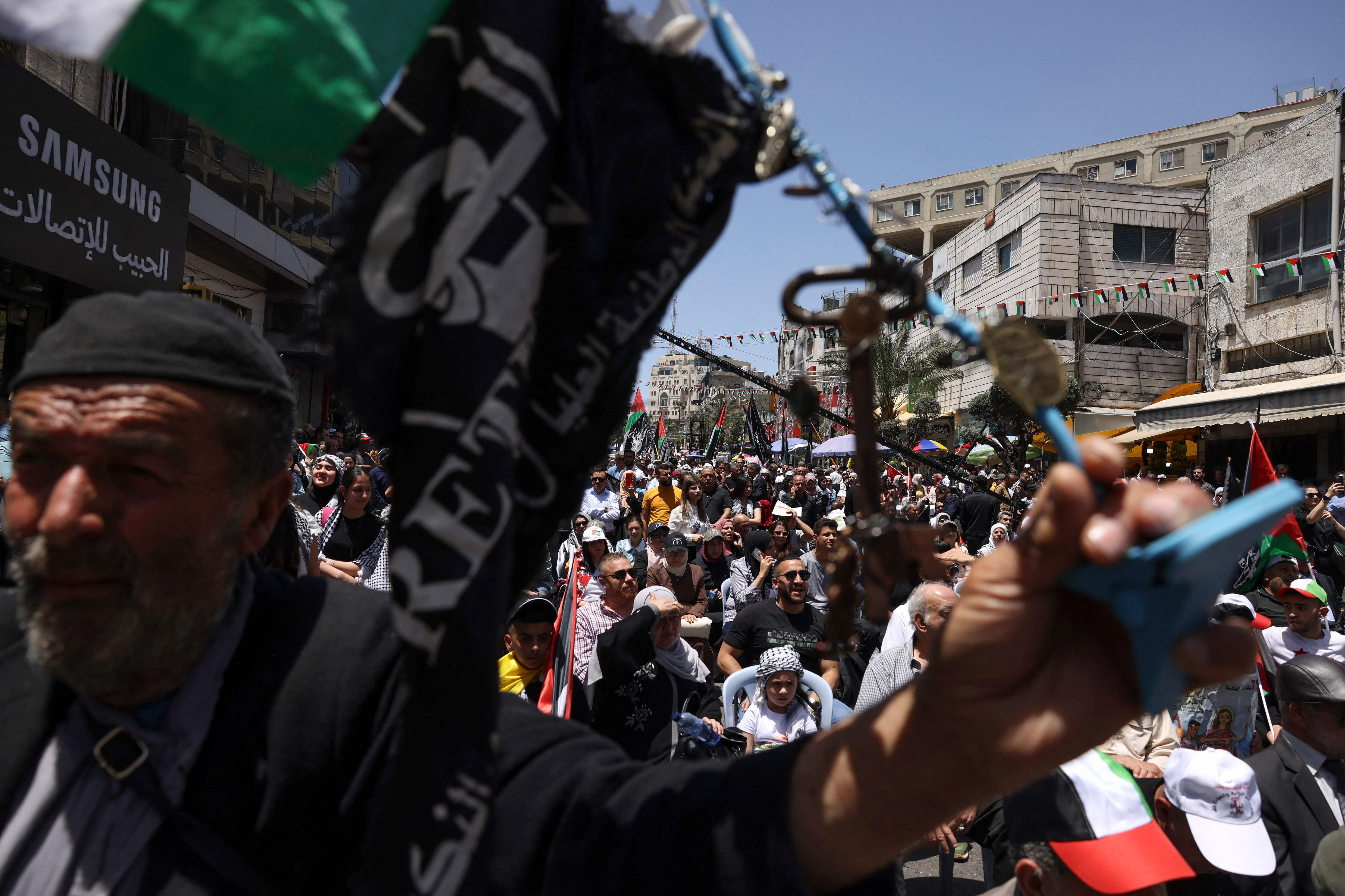 إحياء ذكرى النكبة ال 75 في رام الله .. تصوير: "الفرنسية"